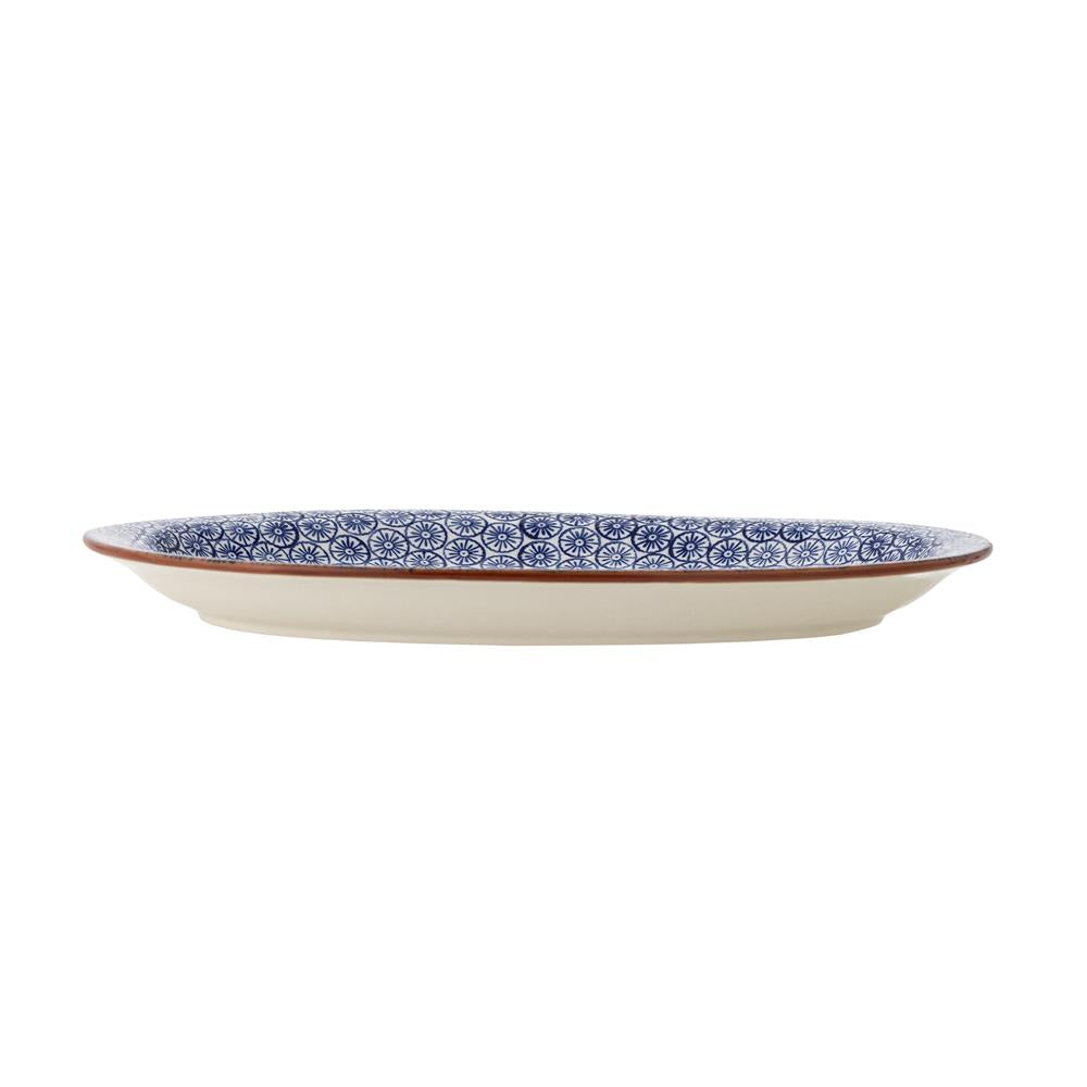 Bloomingville Karine Servierplatte blau - Steingut Platte mit Blumenmuster für Tischdeko Küche