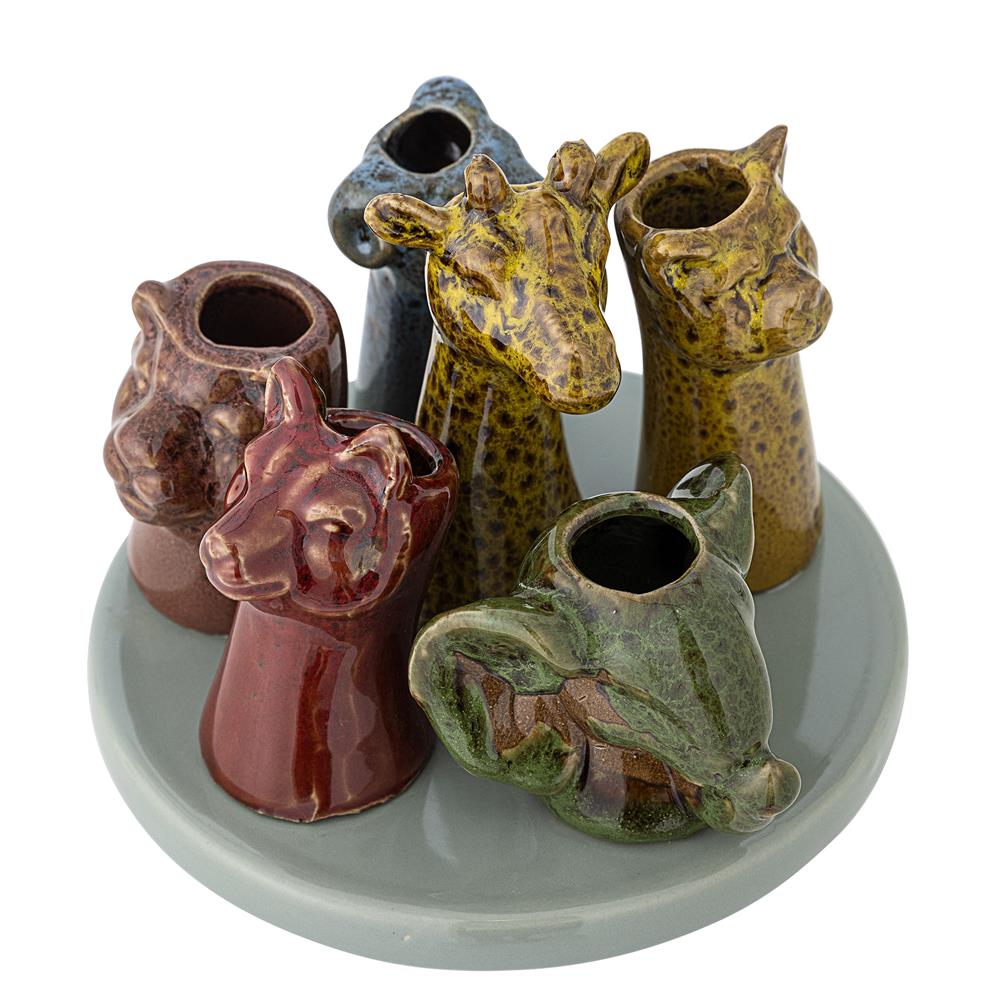 Bloomingville Piero Vase bunt - Steingut Vase mit Tierkopf Design für Wohnzimmer & Deko