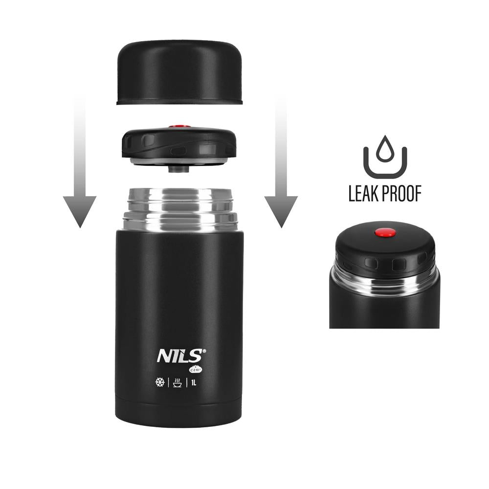 NILS CAMP Thermobehälter 1L Edelstahl schwarz Lunchbox für Essen warm kalt