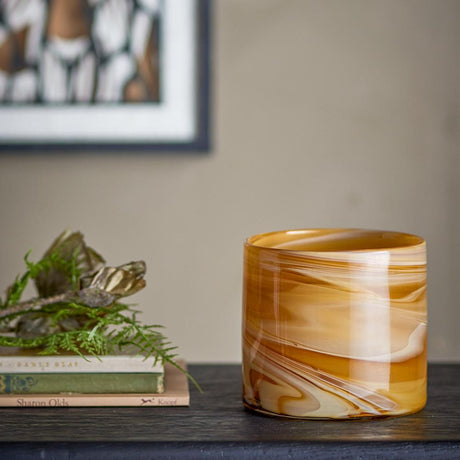 Bloomingville Sylas Teelichthalter aus Glas in Orange – mundgeblasener Kerzenhalter für Wohnzimmer