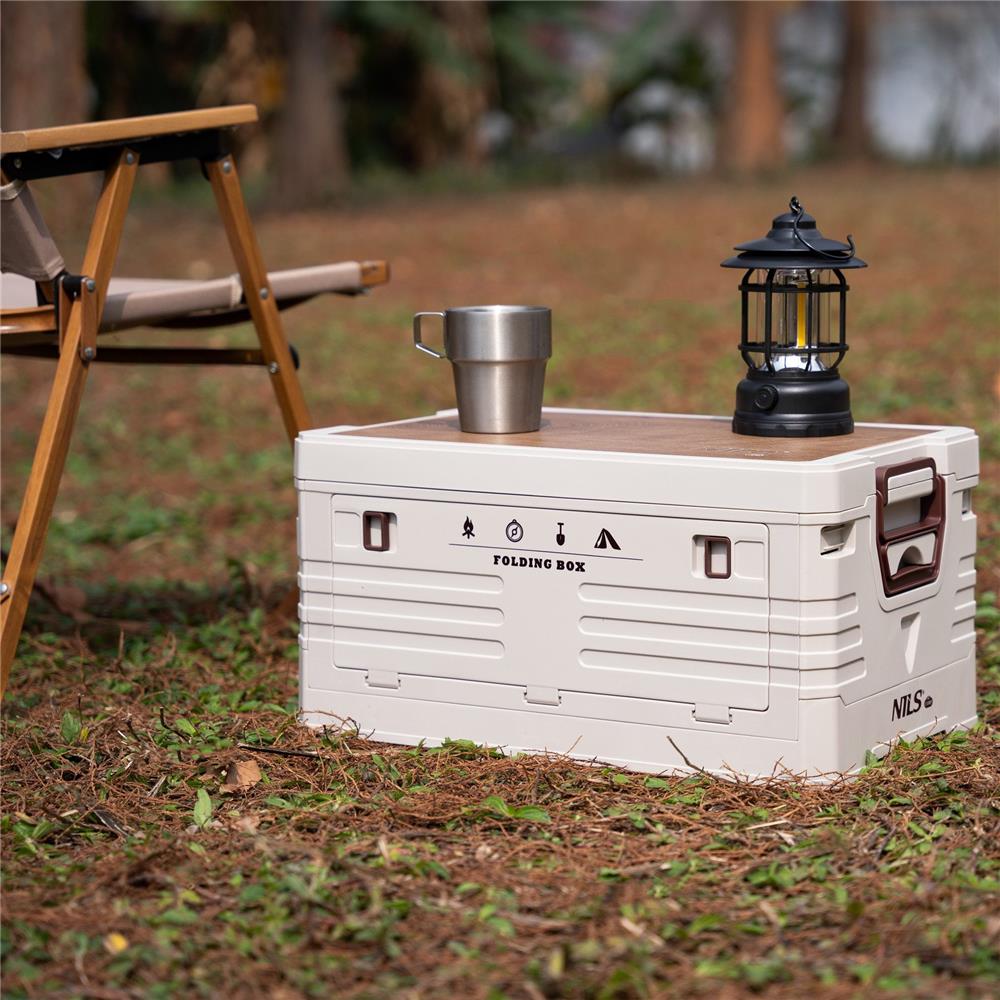 NILS CAMP Campingbox 32L mit Tischfunktion klappbar Aufbewahrungsbox Weiß