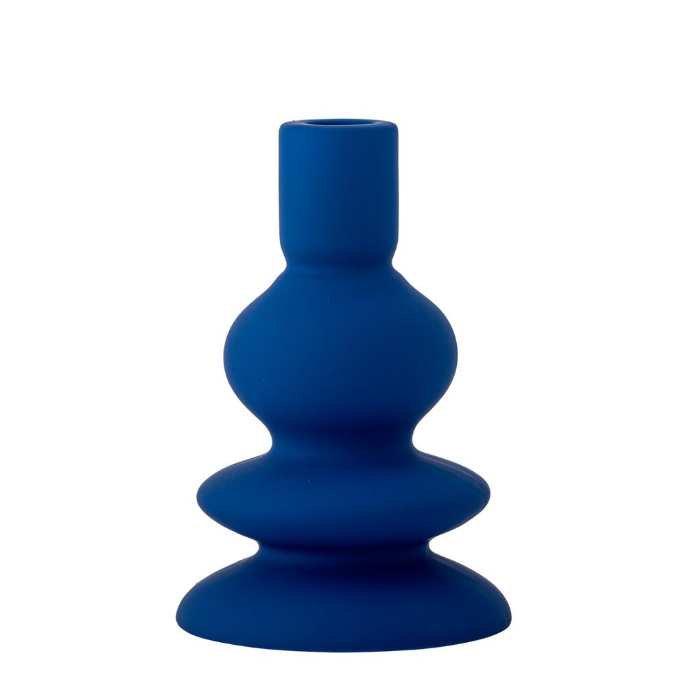 Bloomingville Thorne Kerzenhalter aus Steingut in Blau 16 cm – dekorativer Kerzenhalter für Wohnzimmer