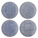Bloomingville Karine Teller 4er Set 25 cm Steingut blau floral