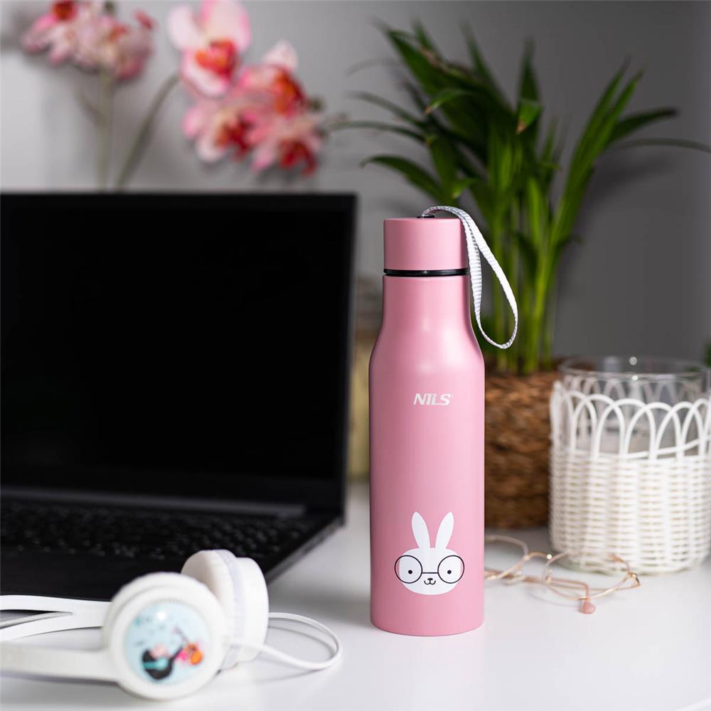 NILS NILS Thermobecher 500 ml Edelstahl rosa Kanninchen auslaufsicher mit Trageschlaufe
