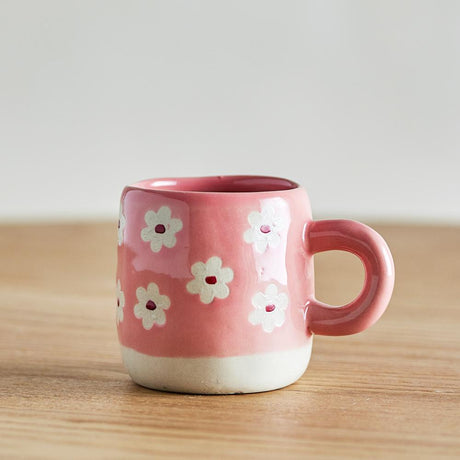 Bloomingville MINI Millie Tasse 110 ml rosa - Steingut Tasse mit Blumenmotiv für Kinder & Küche