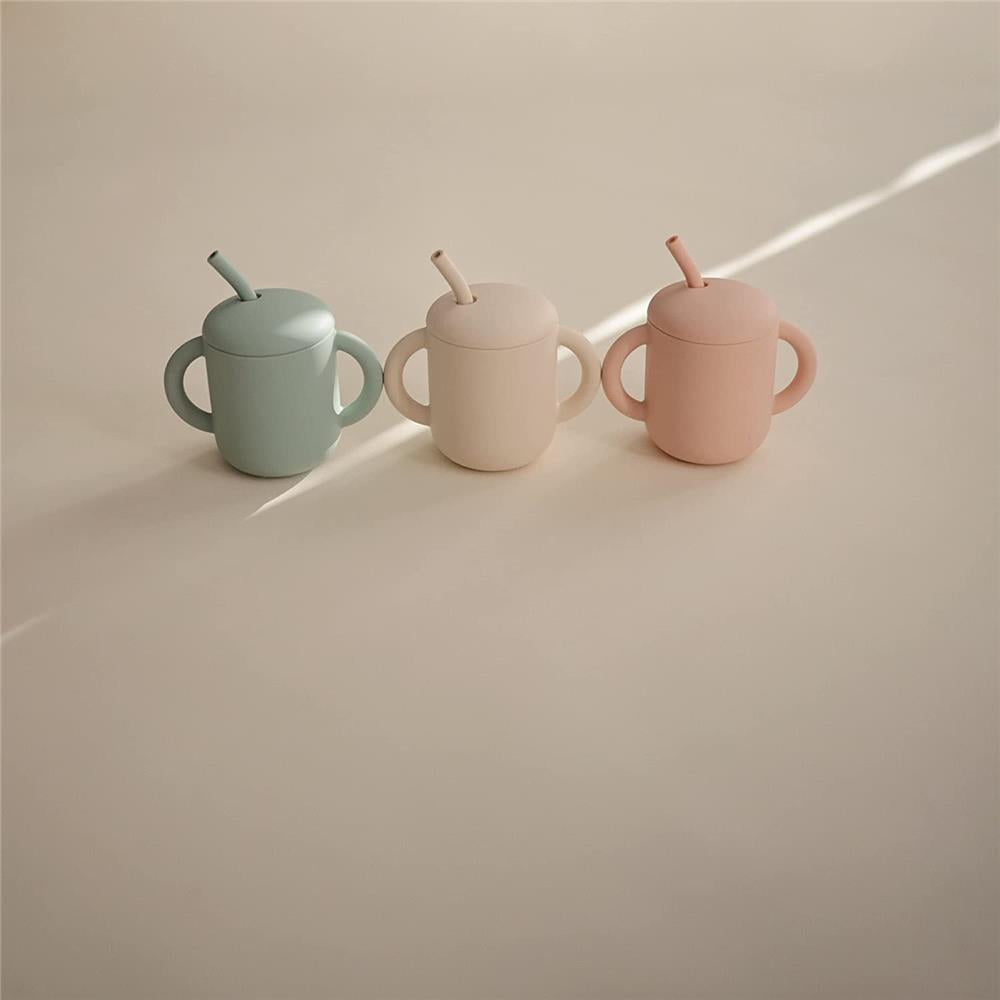 Mushie Silikon-Trinklernbecher mit Strohhalm, Cambridge Blue, BPA-frei