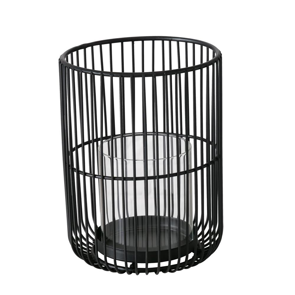 BOLTZE Windlicht Cindy 2er Set Metall Glas schwarz rund skandinavisch