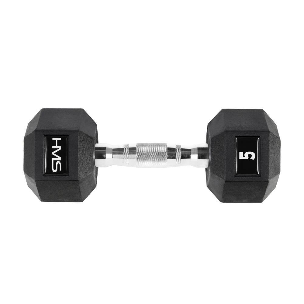Kurzhantel 5 kg gummiert sechseckig Schwarz | HMS HEX PRO