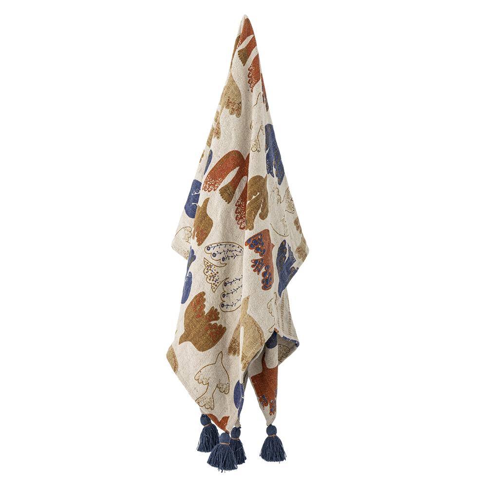 Bloomingville Anniversary Decke 160x130 cm – Nachhaltige Baumwolle mit grafischem Druck & Quasten