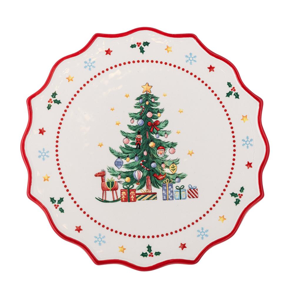Bloomingville Naive Kuchenteller aus Keramik in Rot – Weihnachtsteller für Küche und Tischdeko