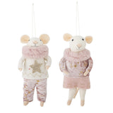Bloomingville Peo Mäuse Anhänger, Rosa, Wollfiguren groß 2er Set Weihnachtsdeko