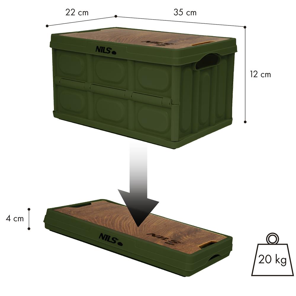 NILS CAMP faltbare Campingbox mit Tischfunktion 9L in Grün - ultrakompakte Reisebox