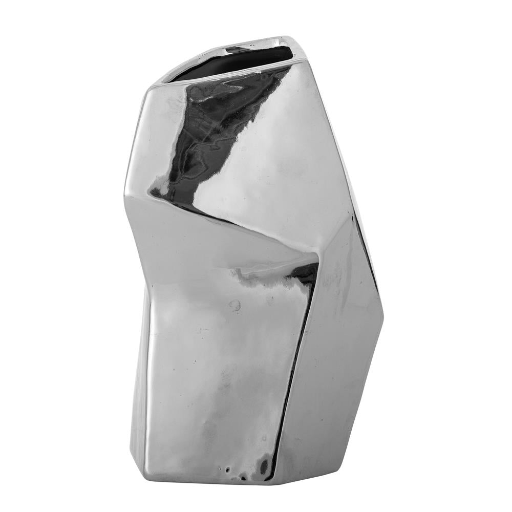 Bloomingville Dimona Vase silber - Steingut Vase modern skulptural für Wohnzimmer Deko Tisch