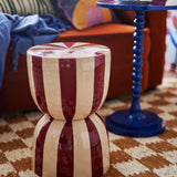 Bloomingville Vrea Beistelltisch beige/dunkelrot gestreift - handbemalter Metalltisch für Wohnzimmer & Dekoration