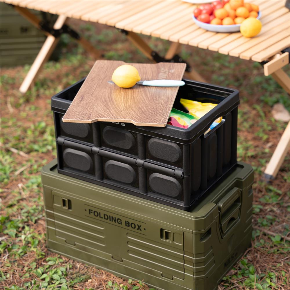NILS CAMP faltbare Campingbox mit Tischfunktion 20L in Schwarz - kompakte Reisebox