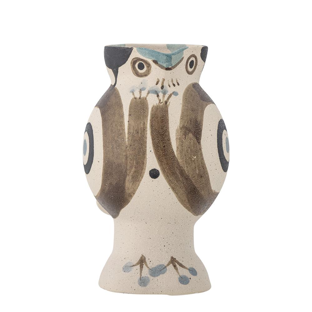 Bloomingville Mahrab Vase, Natur, Steingut – handdekorierte Vogelvase mit künstlerischem Charakter