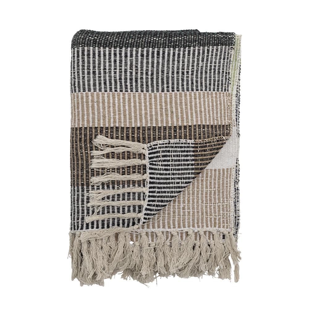 Bloomingville Isnel Wohndecke Braun/Grün 160 x 130 cm mit recycelter Baumwolle mit Fransen