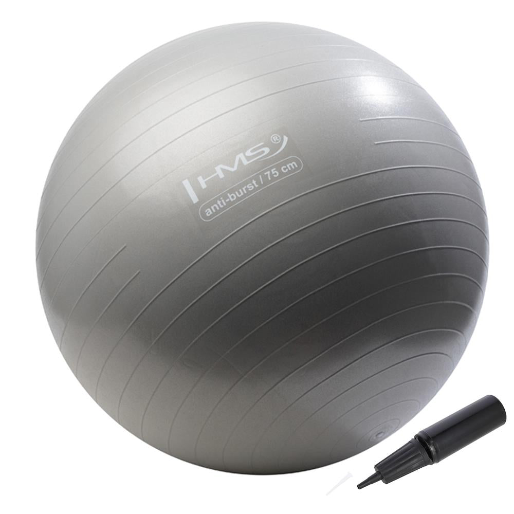 Gymnastikball 75 cm Grau Anti-Burst mit Luftpumpe für Pilates | HMS YB02N