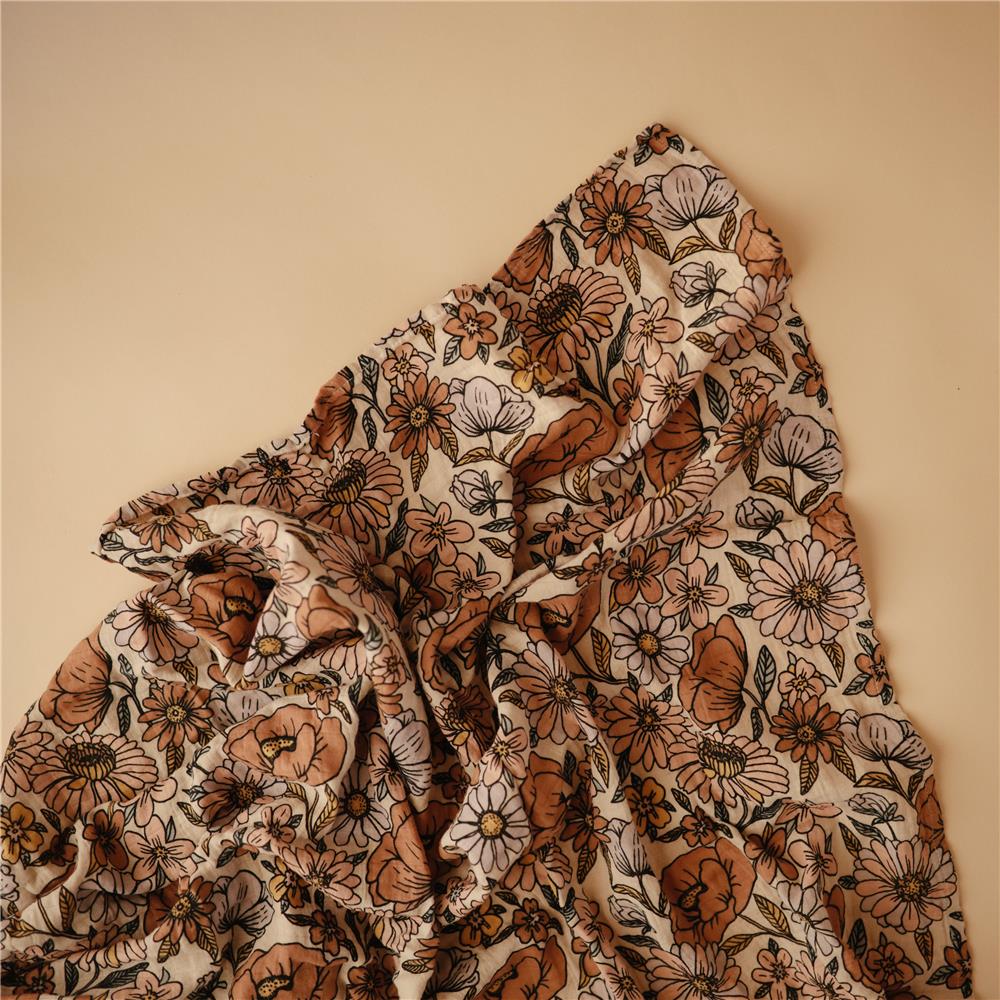 Mushie Musselin-Baby-Wickeldecke, Retro Flowers, Pucktuch aus 100% Bio-Baumwolle