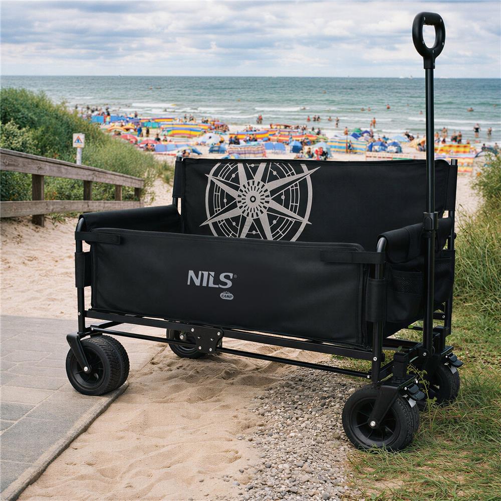 NILS CAMP Bollerwagen faltbar 140L in Grün - Strandwagen mit Sitzfunktion für Camping & Outdoor