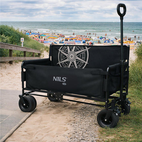 NILS CAMP Bollerwagen faltbar 140L in Grün - Strandwagen mit Sitzfunktion für Camping & Outdoor