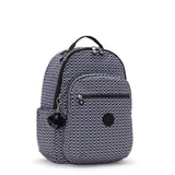 Kipling SEOUL L, Großer Schulrucksack mit 15-Zoll-Laptopfach, 27L, Signature Print (schwarz)