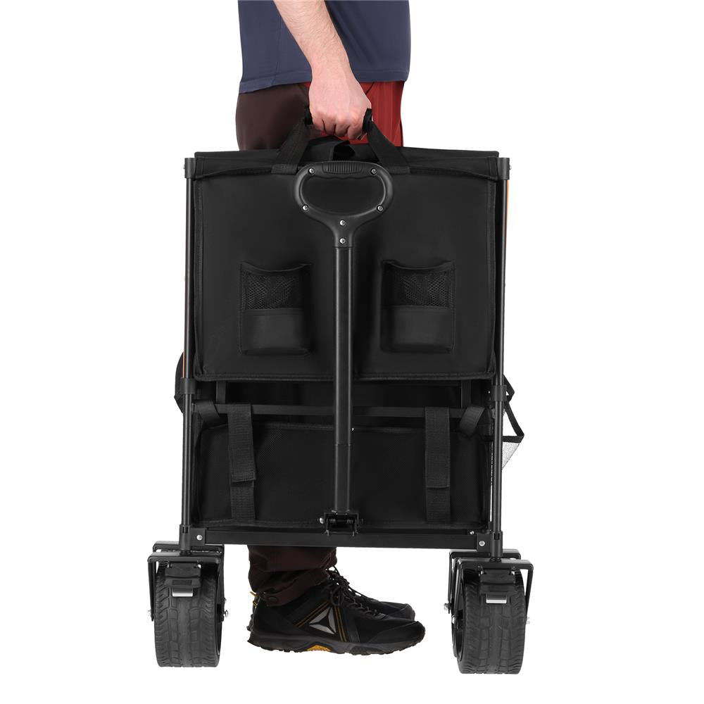 NILS CAMP Bollerwagen XXL 160L in Schwarz Orange - faltbarer Campingwagen mit Netzablage