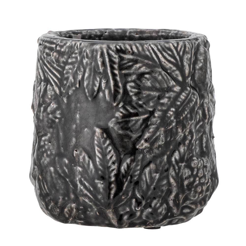 Bloomingville Nikou Deko‑Blumentopf schwarz D18 cm aus Terrakotta – dekorativer Übertopf für Wohnzimmer