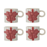 Bloomingville Bowie Tasse 4er Set 278 ml blau Steingut mit Schleifenmotiv Kaffeebecher Weihnachten