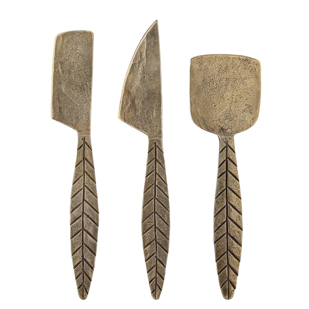 Bloomingville Citra Käsebesteck Set 3 messing - Metall Käsemesser Blatt Design für Tisch & Küche