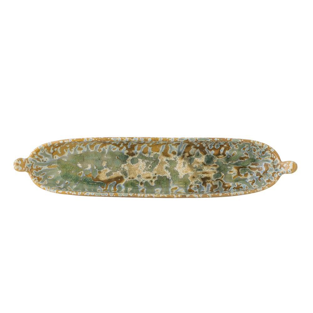 Bloomingville Milani Servierplatte Grün Steingut 34 cm länglich
