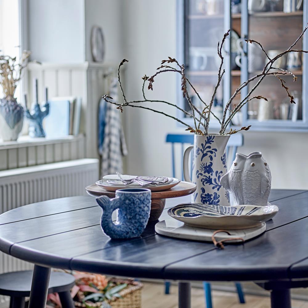 Bloomingville Ariella Vase Muschel aus Steingut in Blau, dekorative Designvase im maritimen Stil