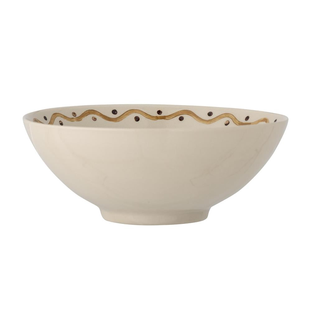 Bloomingville Heikki Schale – handbemalte Steingutschale in Naturtönen, Ø 19 cm, 860 ml