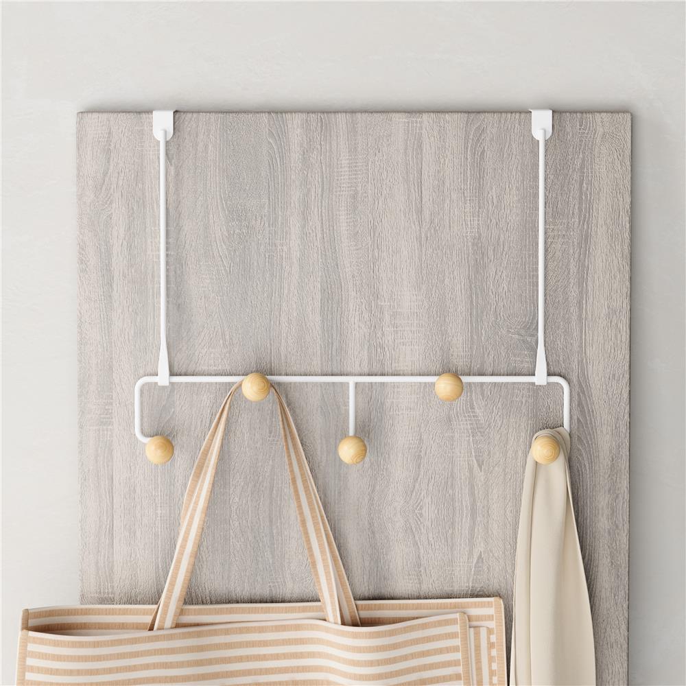 Umbra Estique Multifunktionale Türgarderobe mit 5 Haken, Türhaken ohne Bohren, in Weiß