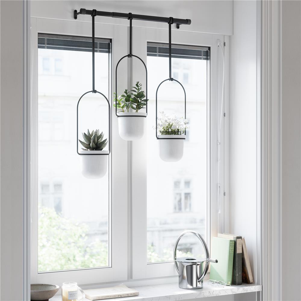 Umbra Triflora Vase Hängeblumentopf Wandvase Blumenampel für Wand und Decke 3er Set Weiß/Schwarz