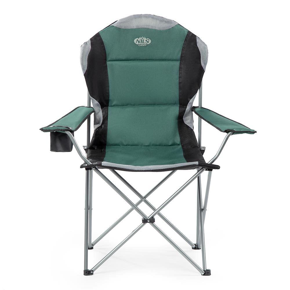 NILS CAMP Campingstuhl Grün - großer gepolsterter Klappstuhl mit Armlehnen für Camping & Garten