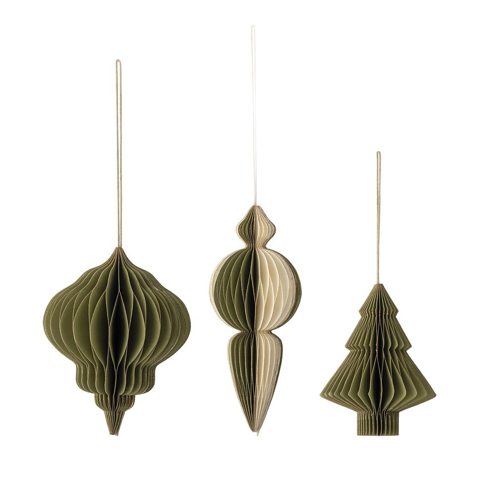 Bloomingville Tinkle Weihnachtsanhänger Grün Papier 3er Set Wabendeko