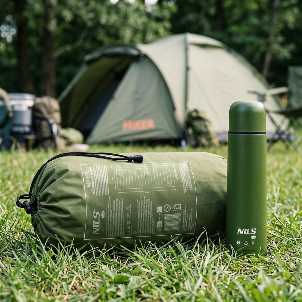 NILS CAMP Campingmatte mit Pumpe 190 cm grün Isomatte aufblasbar Outdoor