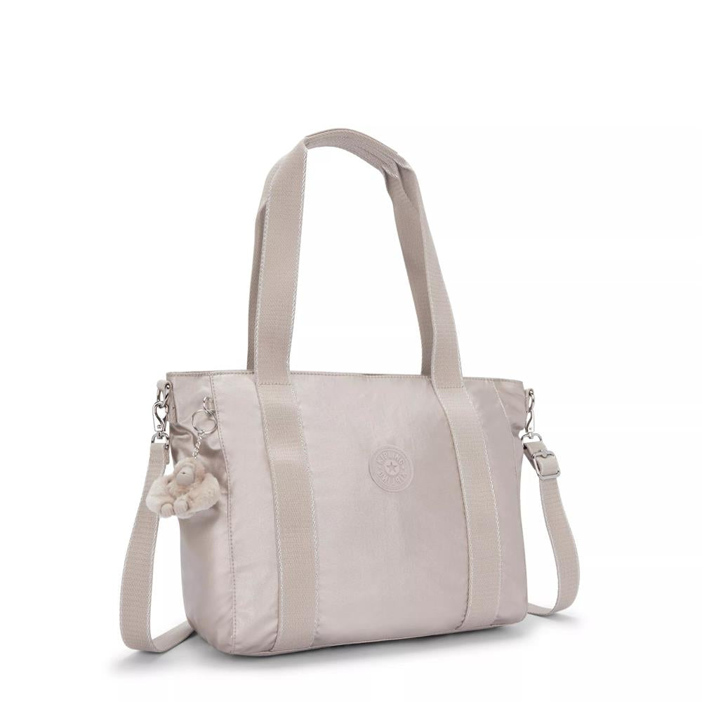 Kipling ASSENI S, kleine Tote Bag, Metallic Glow (beige), Handtasche mit Schultergurt & Fächern