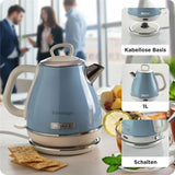 Ariete Vintage Wasserkocher, Blau, 1L Edelstahlkessel, 1630W, Elegantes Retro-Design