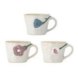 Bloomingville Loua Tasse grau aus Steingut – handbemaltes 3er Set für Kaffee & Tee in Küche