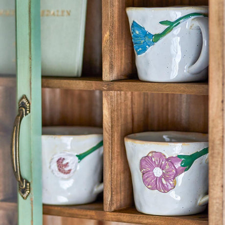 Bloomingville Loua Tasse grau aus Steingut – handbemaltes 3er Set für Kaffee & Tee in Küche