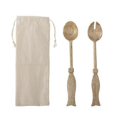 Bloomingville Seva Salatbesteck 2er Set L29 cm natur - Mangoholz Salatbesteck für Küche & Tischdeko