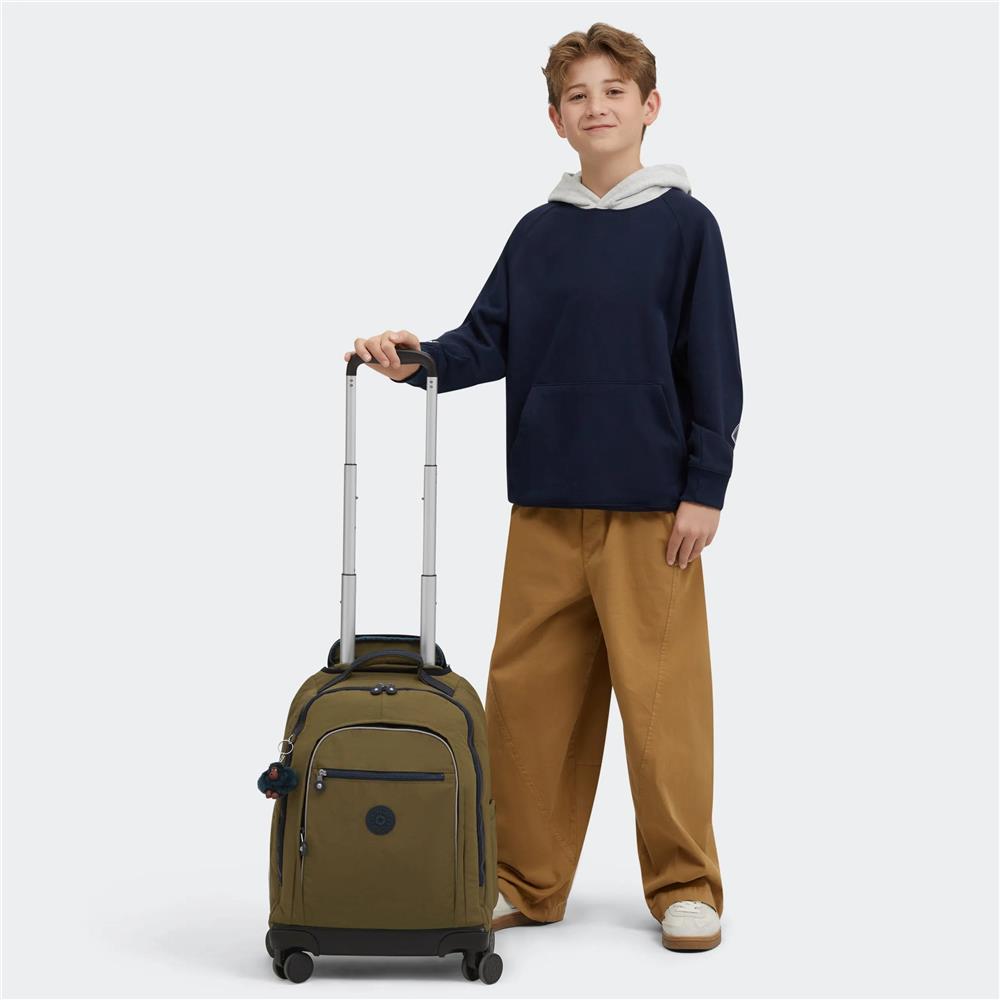 Kipling NEW ZEA, großer Kinder-Rucksack mit Rollen, Treasure Green (grün), Schulrucksack mit Laptopfach