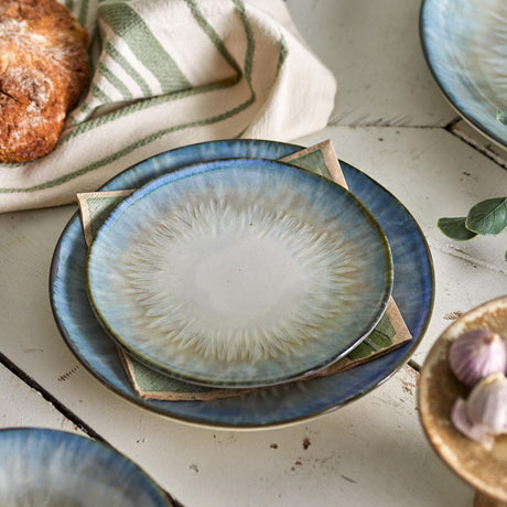 Bloomingville Calen Teller aus Steingut in Blau D14 cm – Dessertteller und Frühstücksteller für Küche