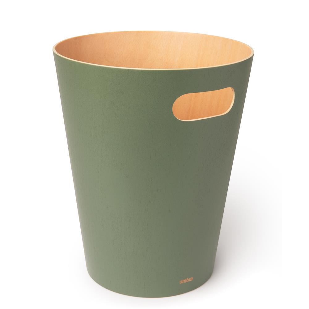 Umbra Woodrow Abfalleimer, Salbeigrün/Holz, 7,5 Liter, Zweifarbiger Papierkorb