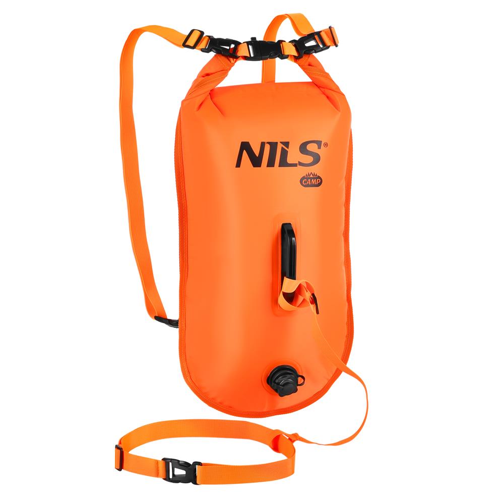 NILS CAMP Schwimmboje 3-in-1 Dry Bag 28L orange Rucksack für Outdoor Wasser Sport
