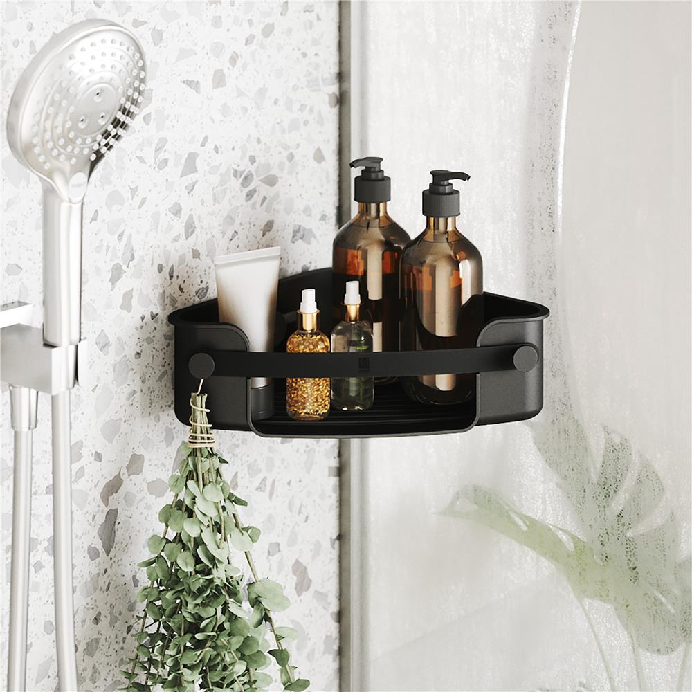 Umbra Flex Eckduschablage zum Kleben, in Schwarz, Rostfreies Eckduschregal, ohne Bohren