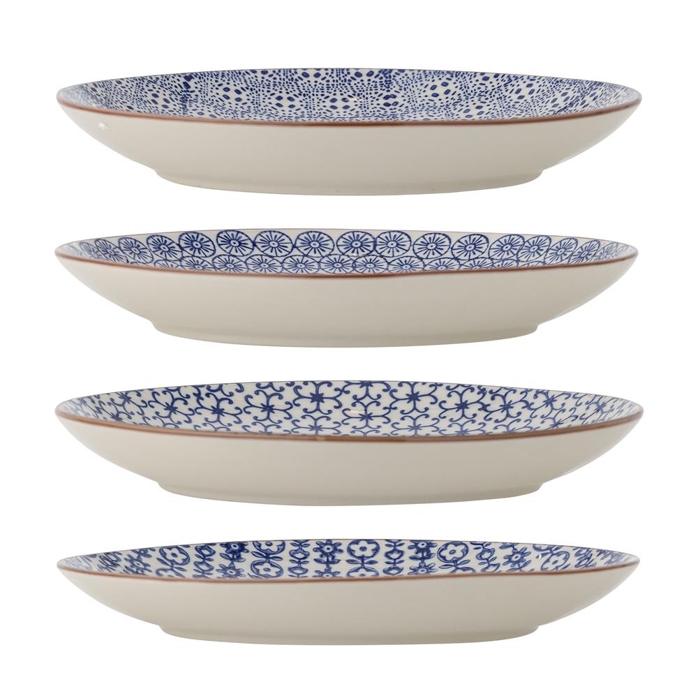 Bloomingville Karine Teller 4er Set 25 cm Steingut blau floral