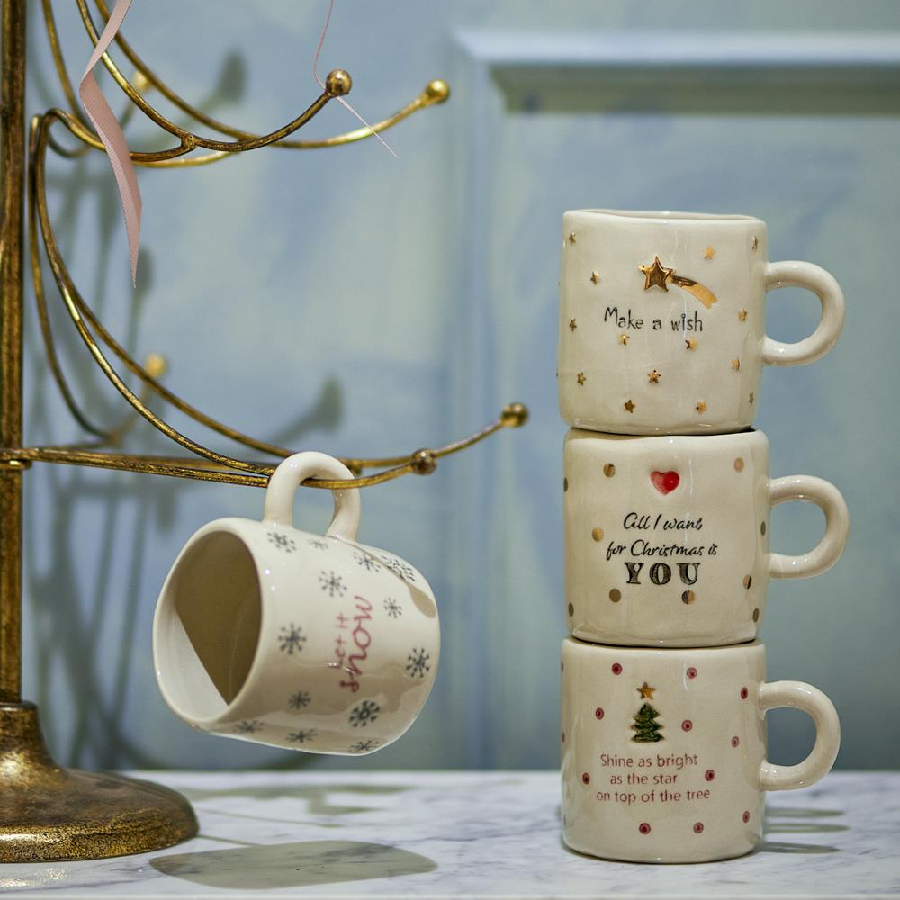 Bloomingville Christy Tasse Natur Steingut 4er Set Weihnachtstassen 260 ml